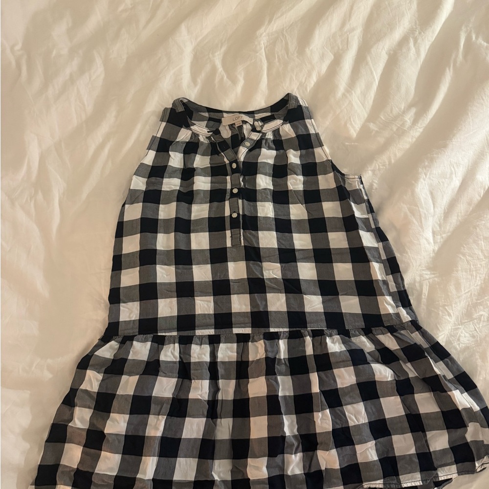 LOFT Black and White Skater Mini Dress with Tiered Design